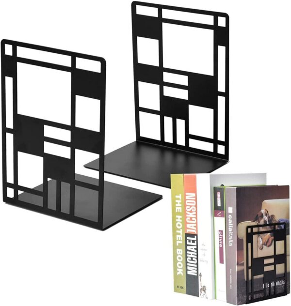 Serre-livres en métal design simple de couleur noir pour le bureau_1